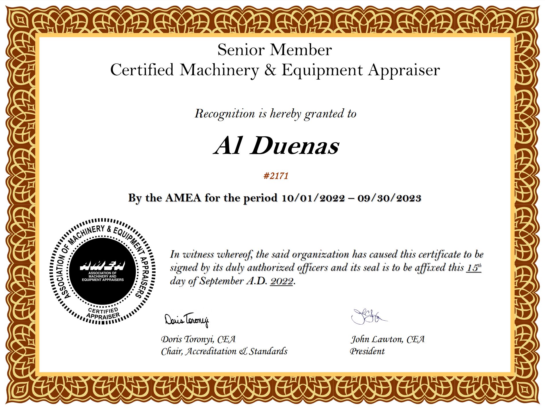 Certified Machinery & Equipment Appraiser
